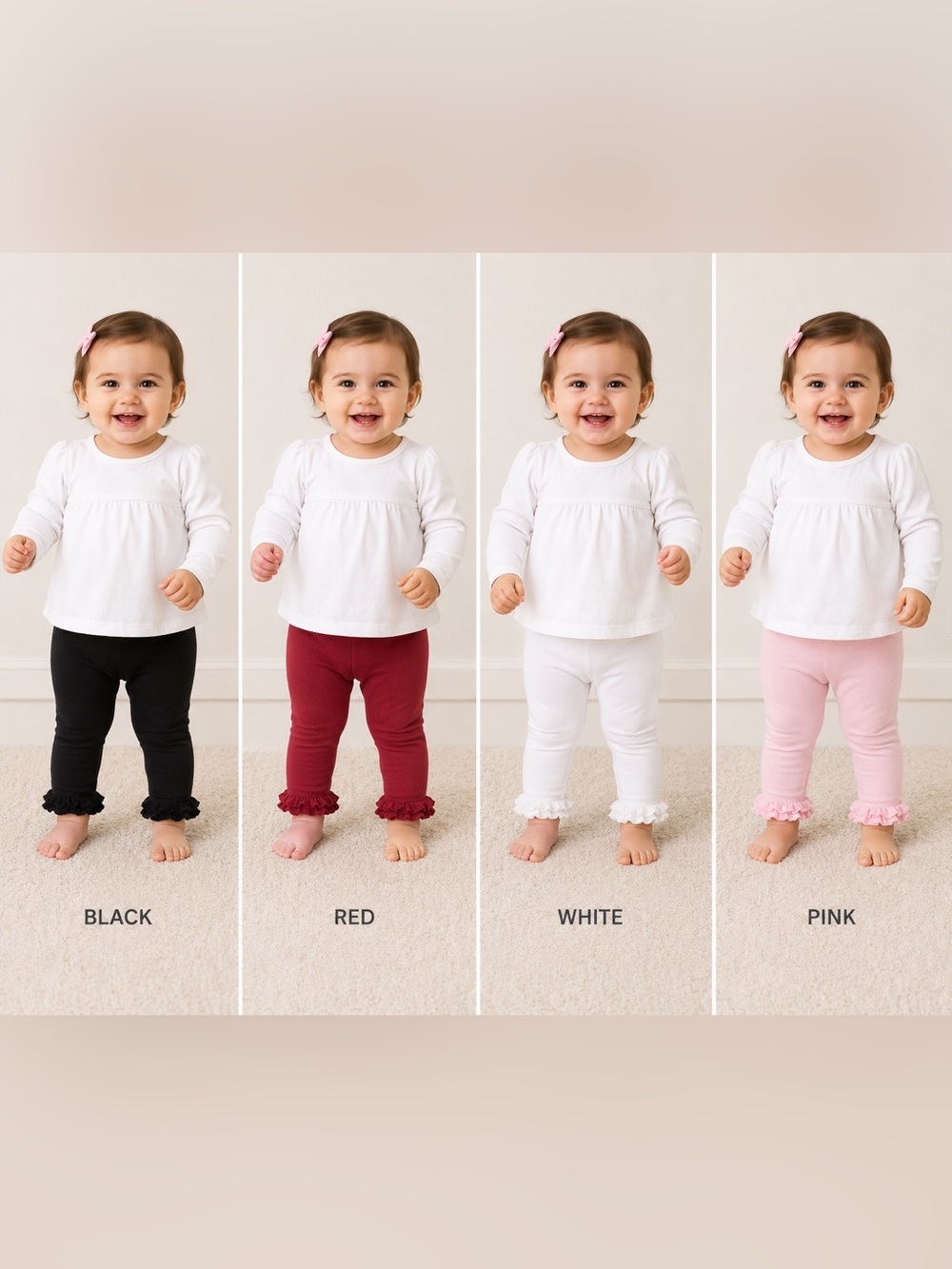 6-12 MTH Ruffle Butts Girls Ruffle Hem Tights - Black, Red, White, Pink
